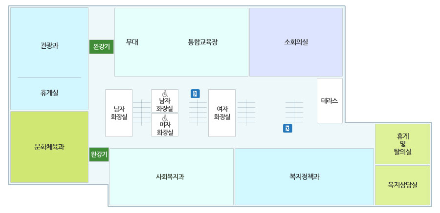 제2청사 4층 배치도, 자세한 내용은 하단 참고